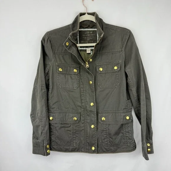 J. Crew Women Field Jacket Size M Petite Olive Relaxed Boyfriend Utility Outdoor - Picture 4 of 13